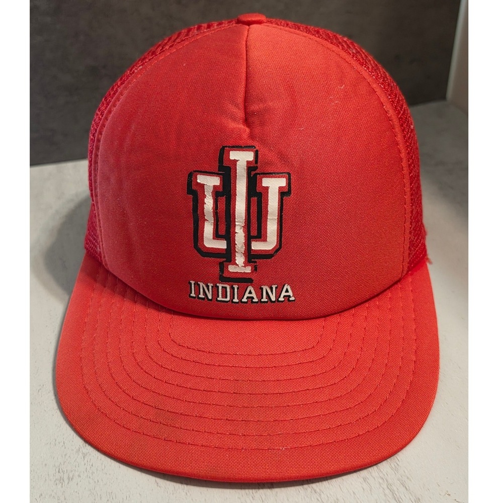 Indiana Hoosiers Red Trucker Hat Snapback Mesh IU Logo Vintage Style Cap